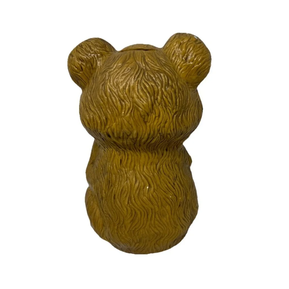 Vintage Teddy Bear Coin Ceramic Brown Piggy Bank Prop 70's 80's Retro Decor‎